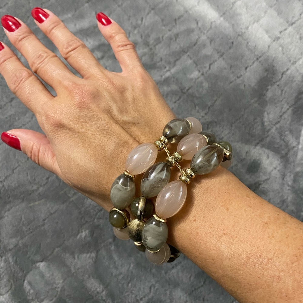 Stacked, beaded bracelets